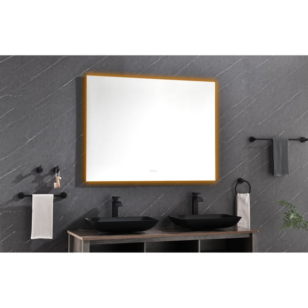 48x36 Inch LED Backlit Bathroom Mirror with Metal Frame, Wall Mounted Vanity Mirror with Smart Touch Button, Anti-Fog, Memory Function, 3 Colors, Stepless Dimmable Makeup Mirror