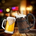 thumbnail image 3 of Jarra de cerveza de barril de madera hecha a mano, vasos en forma de cubo con asa, doble pared de acero inoxidable (18 oz), 3 of 5