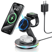 OWNTECH 20W 3-in-1 Wireless Charging Station Compatible with iPhone 16/15/14/Pro/Max, Apple Watch, AirPods Pro/4/3/2 - Fast Charger Pad with Night Light & Adapter Included (Black)