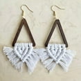 thumbnail image 5 of Bohemia Macrame Fringe Wood Triangle Geometric Handmade Weave Statement Earrings, 5 of 6