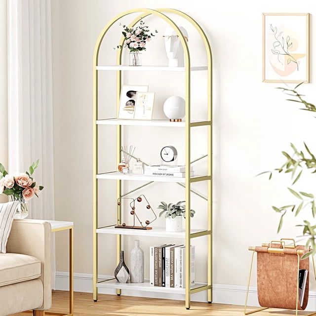 Eastvita Arched 5-Tier Bookcase Display Racks/Tall Bookshelves/Modern Storage Rack Shelf/Large Wood Book Shelf for Bedroom/Living Room/Home or Office (White)