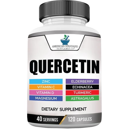 American Standard Supplements Quercetin 1000mg Per Serving with Zinc, Vitamin C, Vitamin D3, Magnesium, Elderberry, Echinacea, Turmeric, Astragalus - Gluten Free, Non-GMO, 120 Capsules, 40 Servings