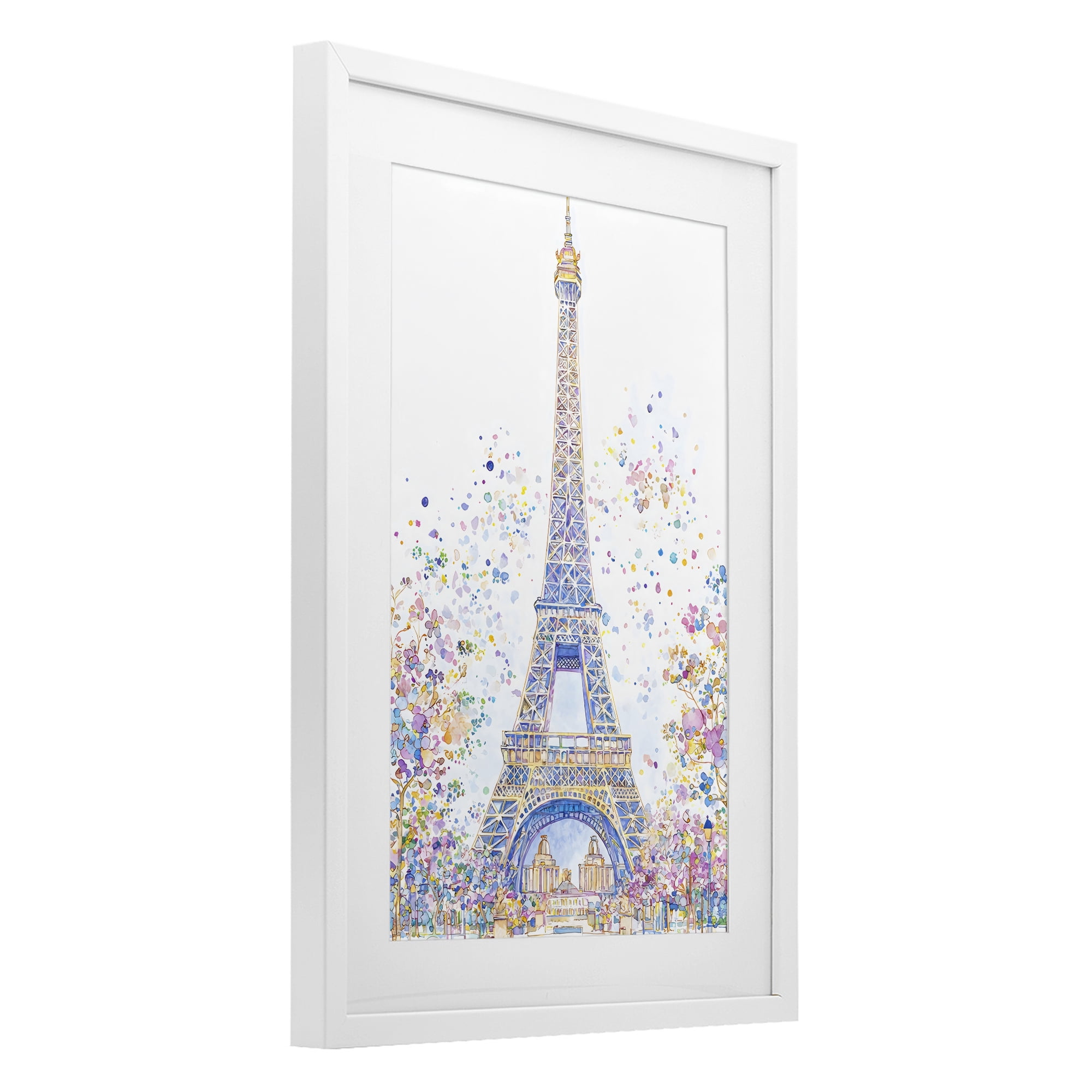 Stupell Industries Colorful Eiffel Tower White Framed Print Under Glass, design by Creative Studio
