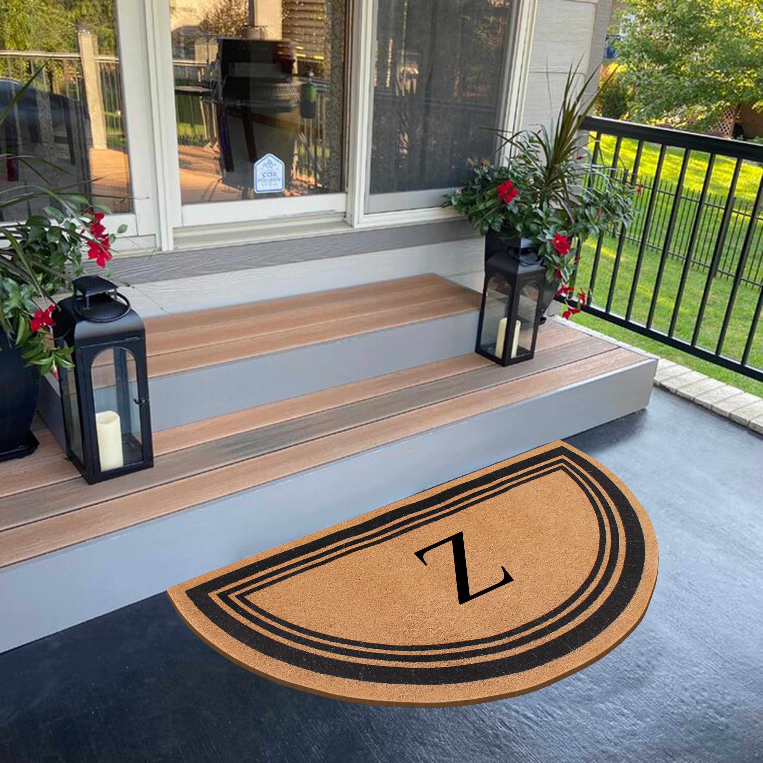 A1HC Natural Coir Flock Monogrammed Door Mat for Front Door, 30x60, Anti-Shed Treated Durable Doormat for Outdoor Entrance, Heavy Duty, Low Profile, Easy to Clean, Long Lasting, Front Porch Entry Rug