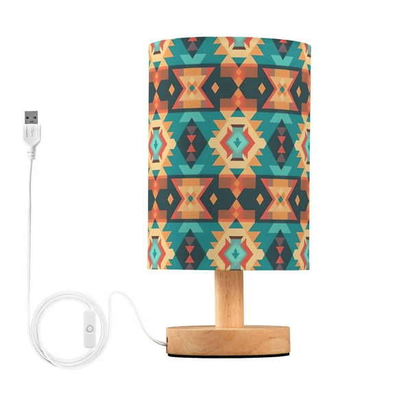 Rustic Pattern Table Lamp USB Bedside Desk Nightstand Lamp Printed Gifts Small Lamp Wood Base for Bedroom Living Room Kids Room College Dorm