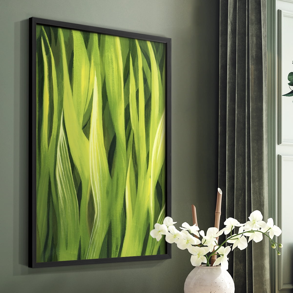 Blades of Grass I Framed Print in Black Solid Wood Framed Print No Nail Hanging