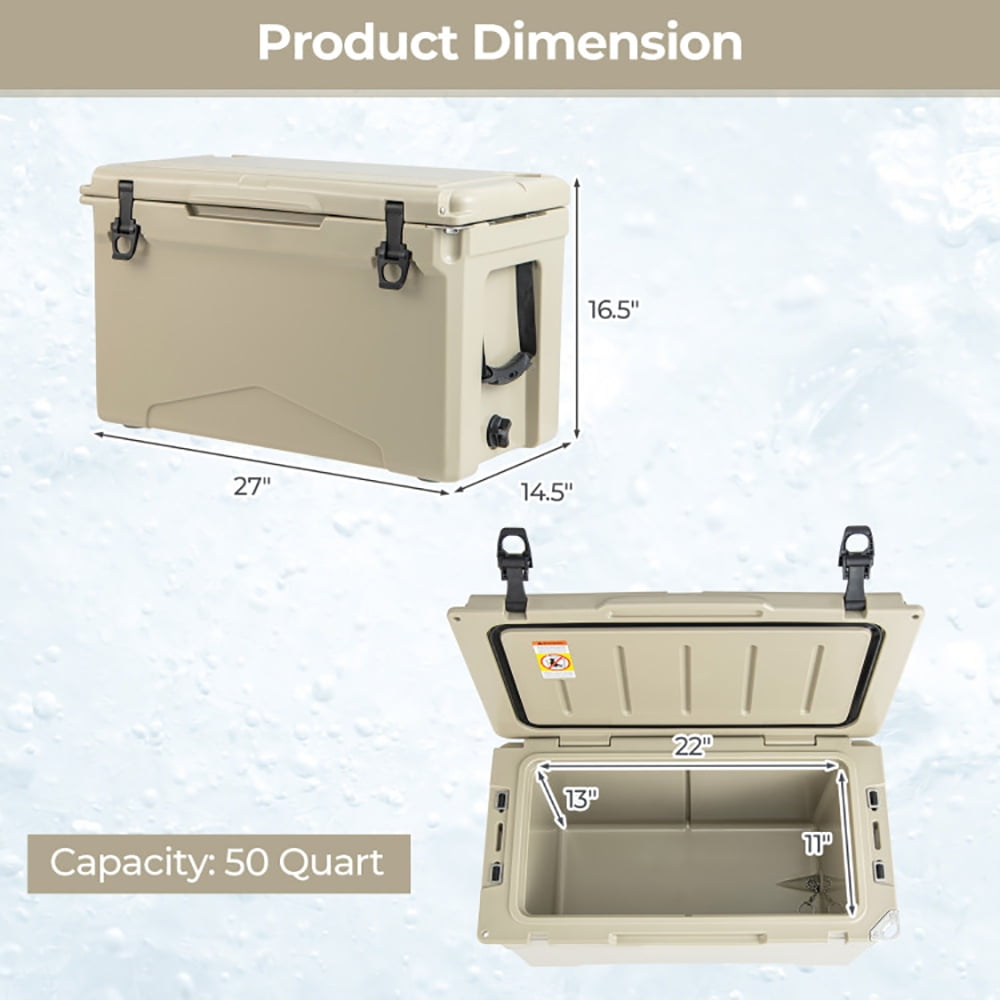 Spaco 50 QT Rotomolded Cooler Insulated Portable Ice Chest with Integrated Cup Holders-Tan, Heavy Duty Hard Coolers for Beach Picnic Camping Boat