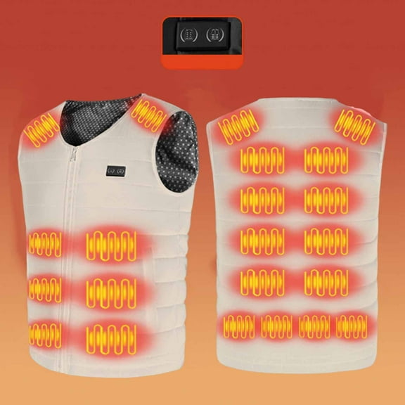 APEXFWDT Women Men Heated Puffer Vest Zip-Up Sleeveless Heating Vest V-Neck Puffer Coat for Outdoor Hikes with Dual-Control Heating, USB Rechargeable,M,Beige