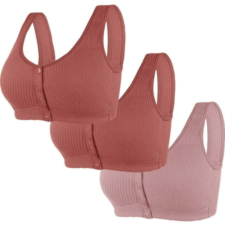 Sentmoon 3PC Bras for Women No Underwires Oversize Seamless Bras for Women Comfortable Front Closure with Snaps Push up Sleep Sports Bra Womens Stylish for Dating Outfits Khaki S