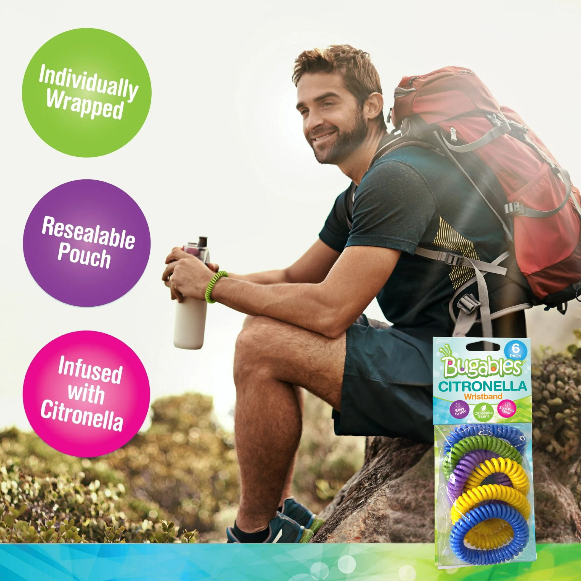 Pic Corporation Bugables Citronella Coil Wristbands - Insect & Pest Repellent, Multicolor, 6-Pack