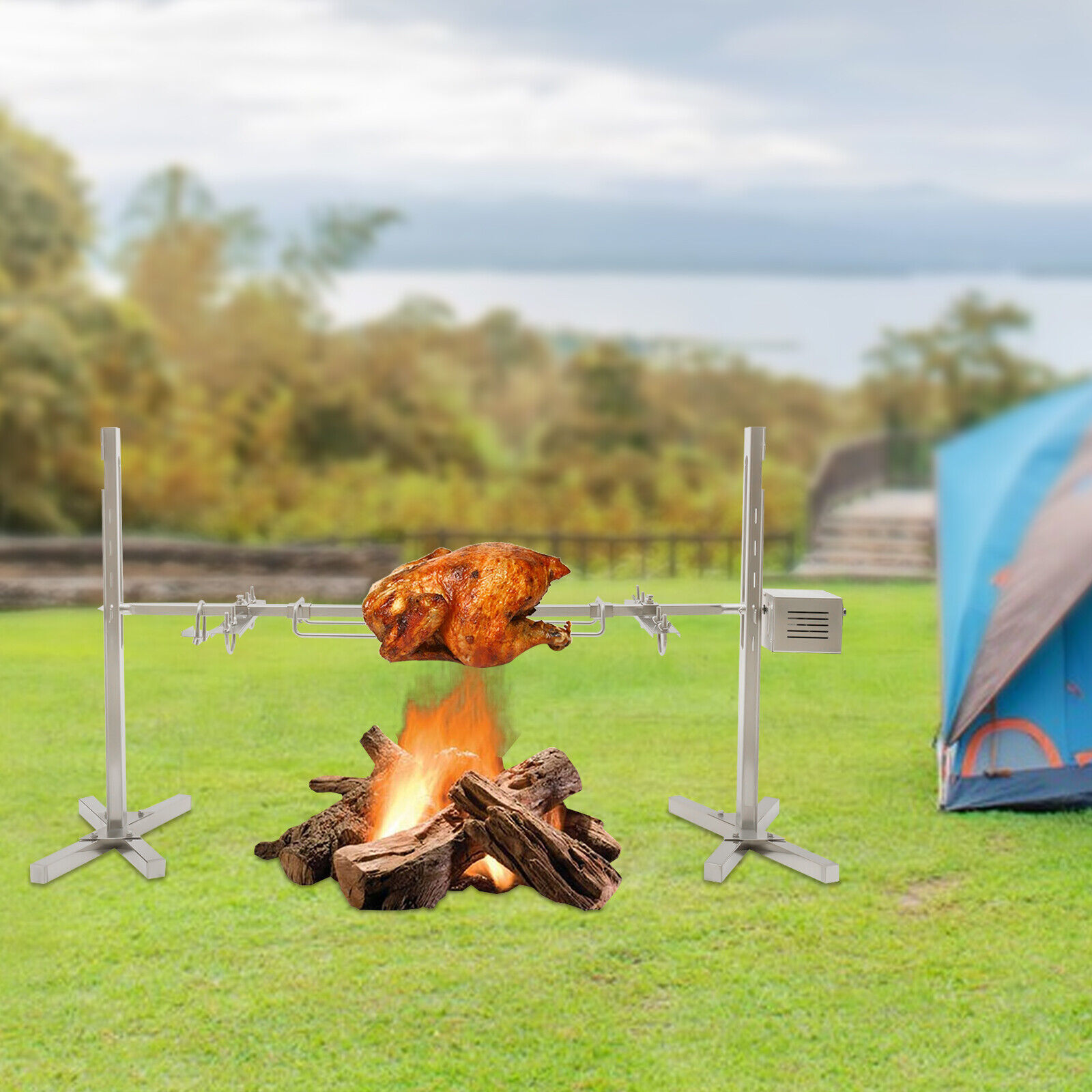 DENSET 53''  Large Electric BBQ Spit Roaster Rotisserie Chicken Pig Lamb Roast For Camping Picnic 15W
