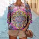 thumbnail image 4 of Mujeres 3/4 Manga Tops Y Blusas de Impresión Suelta Camisa Cortada, Casual Cuello Redondo Blusa para la Primavera Y el Verano, 4 of 5