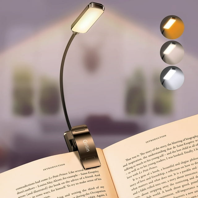 Gritin 9 Led Luz De Libro Recargable Para Leer En La Cama - Cuidado De Los Ojos 3 Temperaturas De Color Brillo De Atenuación Continua 12 Horas De Tiempo De Ejecución Luz De Lectura De Libros Pequeña Y