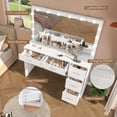 thumbnail image 3 of Vanity Desk with Mirror and Lights, Makeup Vanity with 5 Drawers and 3 Storage Shelves, 3 Color Modes & Adjustable Brightness Dressing Table, Vanity Desk for Bedroom, White, 3 of 17