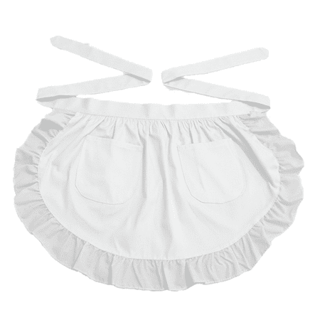 

Cotton 2 Pockets Waist Apron Kitchen Cooking Restaurant Bistro Half Aprons for Girl Woman White