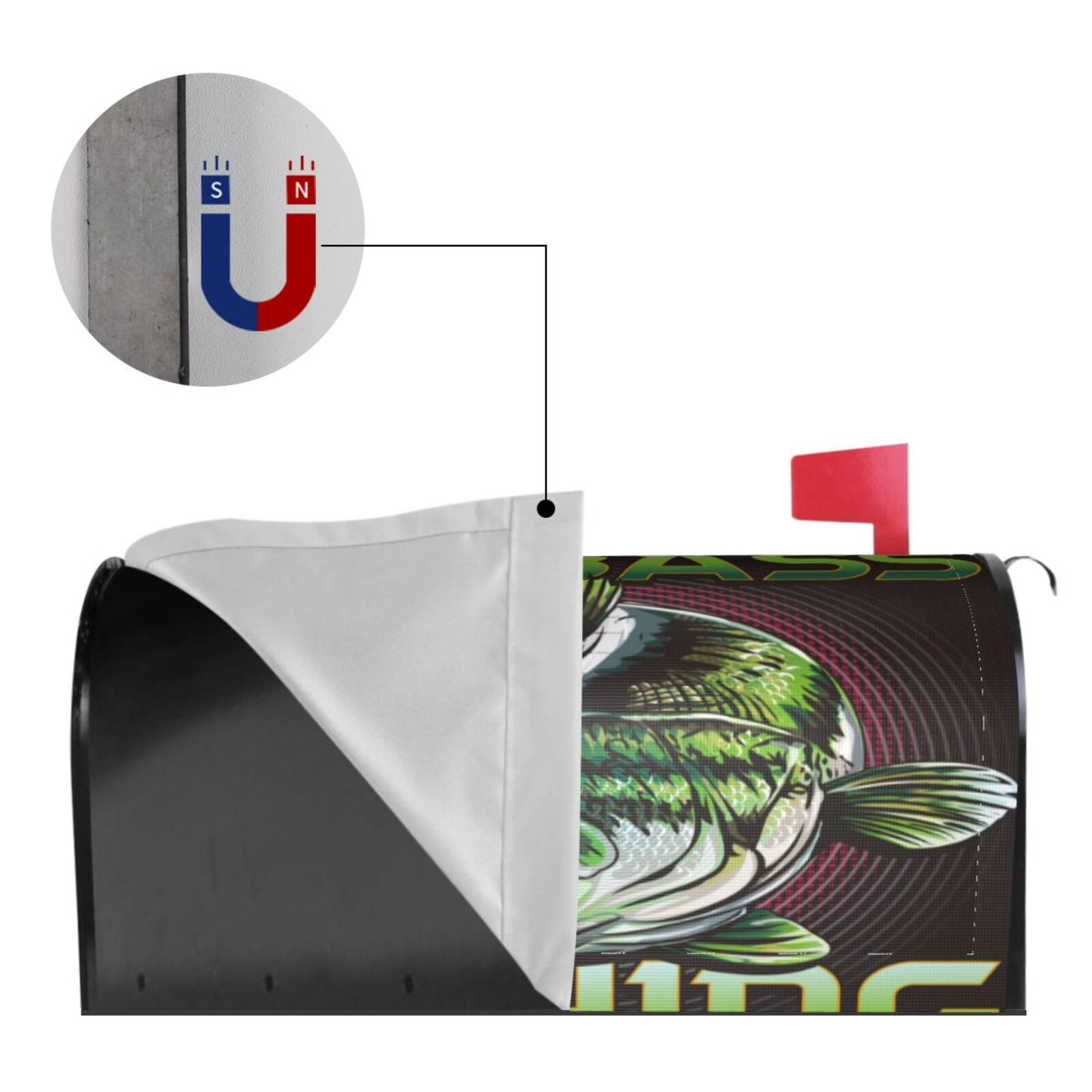 Xecao Big Bass Fish for Mailbox Cover with Magnetic Strips, Waterproof and Sunscreen, Adds a Decorative Touch to Your Garden Yard-25.5x21 in