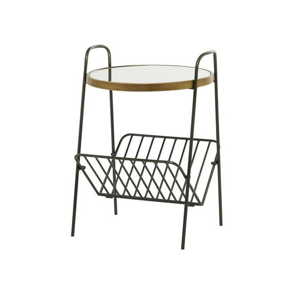 Urban Designs Modern 24" Glass-Top Table with Metal Frame and Magazine Shelf