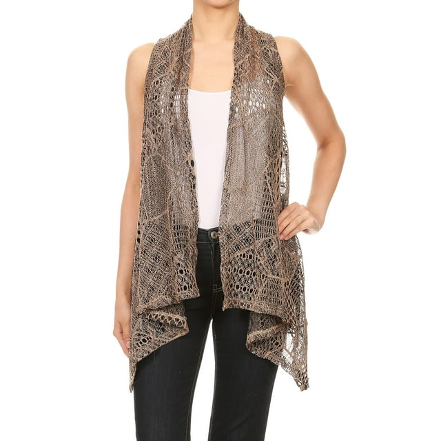 Cardigan Sans Manches Ouvert devant en Crochet pour Femmes