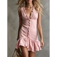 thumbnail image 4 of YuXingFu Wedding Guest Dresses for Women formal Mini Sleeveless Plus Size Womens Dress V-Neck Solid Color Slim Fit Casual Summer Pink S, 4 of 7