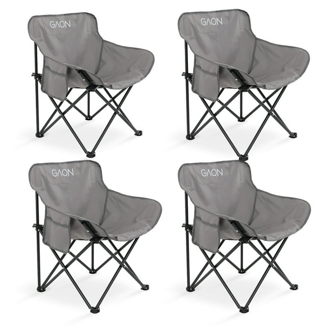 Silla Plegable para Camping Pesca Playa y Exteriores de Lona Impermebale Ligera Silla para Exterior Ergonomica con Estructura de Acero y Funda Transportadora Set de 4 Sillas (Gris)