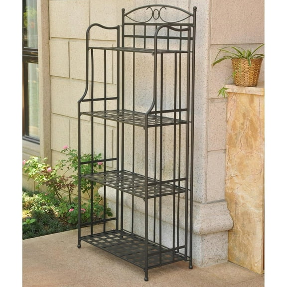 Gothic Bakers Rack - 4 Tier Metal Display Shelf - Iron Plant Stand - Decorative Kitchen Storage