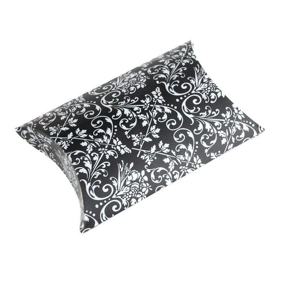 Damask Pillow Boxes Favors, 3-Inch, 12-Piece, Black/White