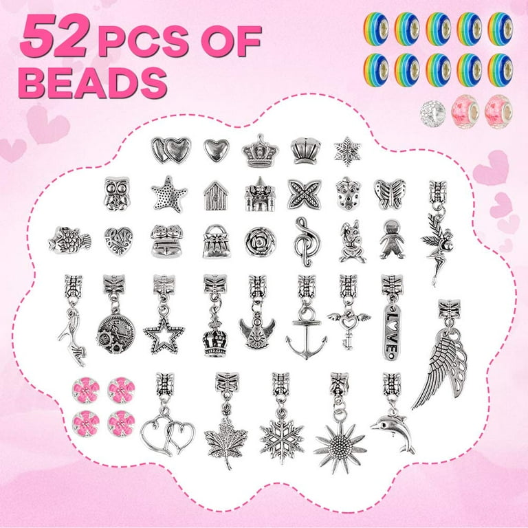 mearens 66 Pieces Charm Bracelet Making Kit, Jewelry Beads Bracelet, DIY Craft for Girls, Jewelry Set for Arts and Crafts for Kids Ages 5-12