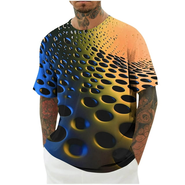 Mens Camisas de Manga Corta Impresión Casual Deportes Cuello Redondo Blusa, Poliéster Ligero para la Primavera Verano Al Aire Libre Uso Diario