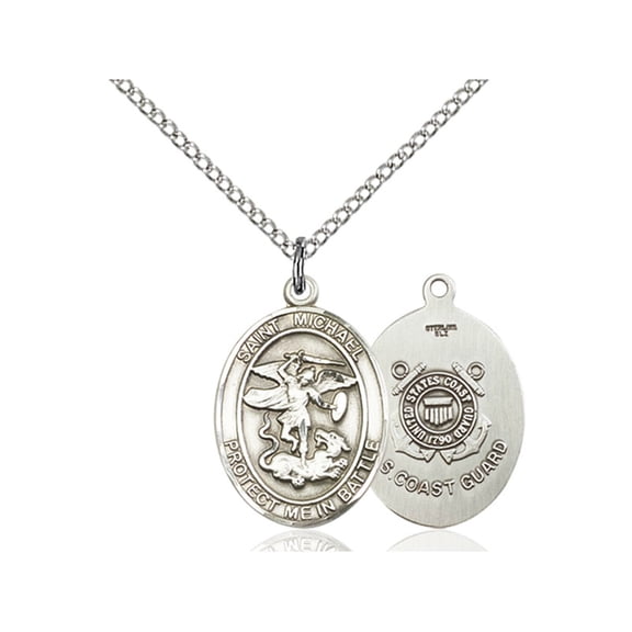 Sterling Silver St. Michael the Archangel Pendant 3/4 x 1 inches with 18 inch Sterling Silver Curb Chain