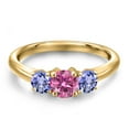 thumbnail image 3 of Gem Stone King 18K Yellow Gold Plated Silver Pink Moissanite and Blue Tanzanite Engagement Ring for Women | 1.10 Cttw | Round 5MM | Gemstone Birthstone | Size 6, 3 of 6