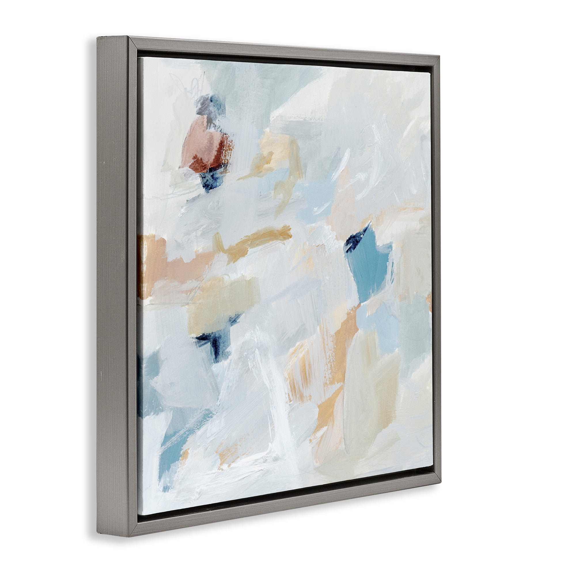 Stupell Industries Subtle Abstract with Blue Abstract Painting Gray Floater Framed Canvas Art Print Wall Art, 18 x 18