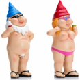 thumbnail image 1 of Juego de 2 gnomos de jardín estatuarios desnudos traviesos estatua divertida decoración nudista, 1 of 5