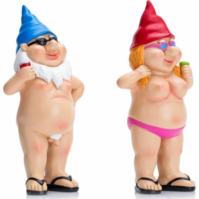 Juego de 2 gnomos de jardín estatuarios desnudos traviesos estatua divertida decoración nudista