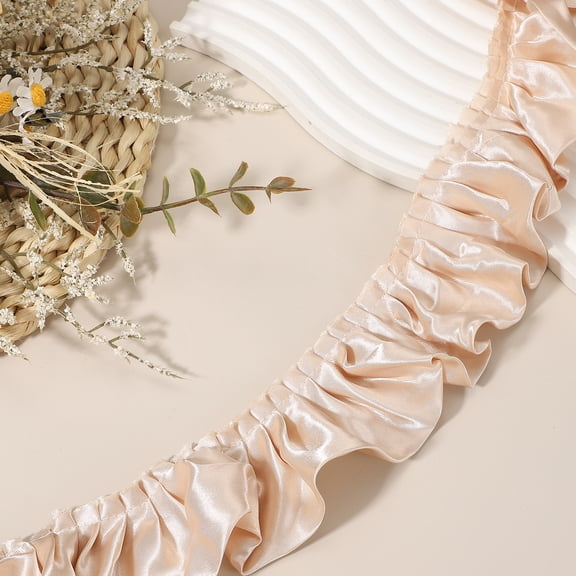 Uxcell 5.5 Yards 3D Pleated Chiffon Lace Trim 2" Width Satin Ruffle Ribbon Pleated Sewing Fabric Trim Camel