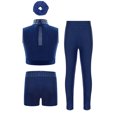 thumbnail image 2 of Miutii Kids Girls Figure Skating Gym Dance Outfit Crop Top with Shorts Leggings Headwear Set Latin Jazz Ballet Dancewear Navy Blue 16, 2 of 3