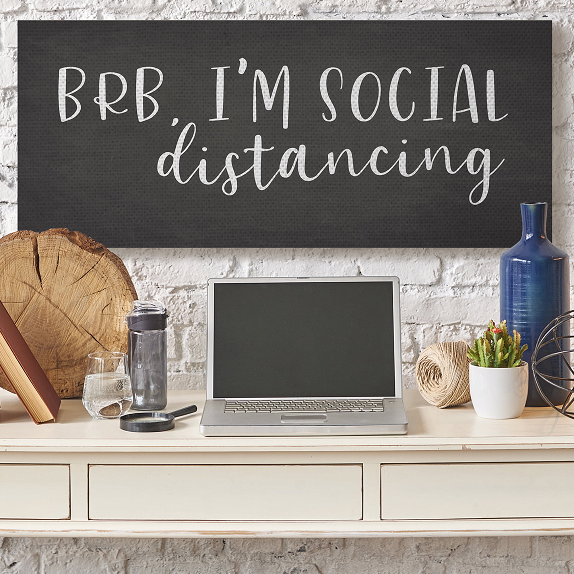 Stupell Industries BRB Social Distancing Phrase Grey White Canvas Wall Art by LUX + Me Designs