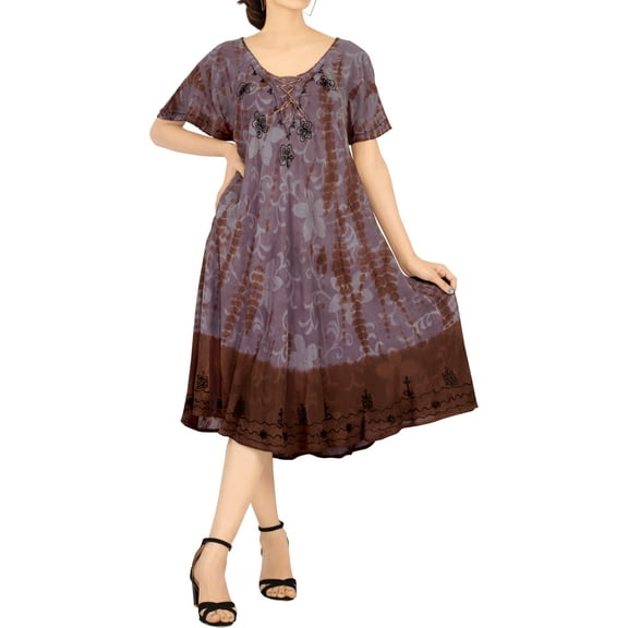 HAPPY BAY Women's Summer Relaxed Maternity House Wear Dresses M-L Brown_AC1118