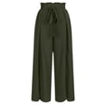 thumbnail image 4 of LLYwey s Womens High Waisted Pants Ladies Solid High Waist Print Pants Wide Leg Pants Casual Loose Pants New Full Length Pants Trousers Regular Fitted Green-1 M, 4 of 5