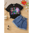 thumbnail image 1 of Camiseta de verano para niña, 100 % algodón, manga corta, estampado "Cute Smart A Little Dramatic"., 1 of 6