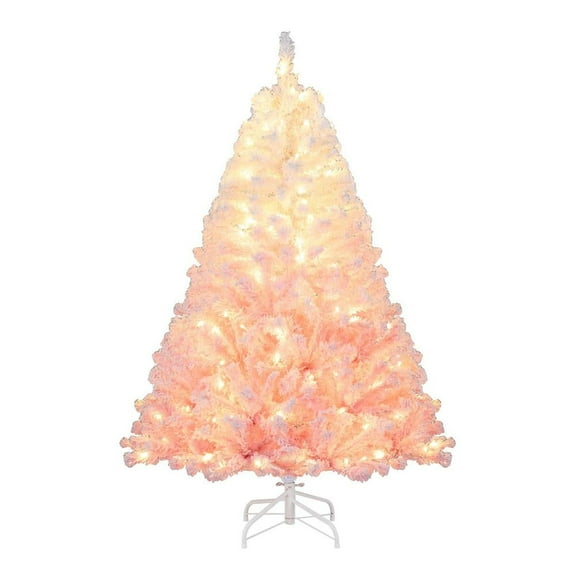 Resenkos 5-Ft Artificial Christmas Tree - Warm White LEDs & 8 Modes, White/Pink
