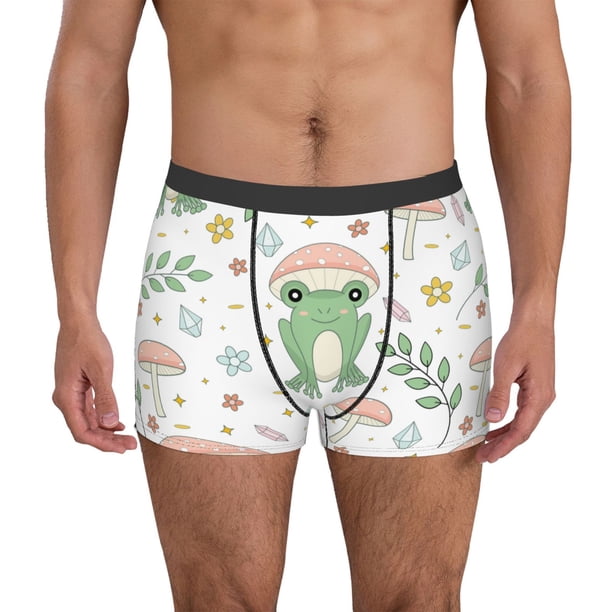 Balery Frog and Mushrooms Calzoncillos bóxer para hombre, ropa interior de algodón suave y transpirable con cinturilla de nailon-Large
