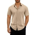 thumbnail image 2 of BiZtdJrK Mens Solid Shirts Short Sleeve Button Down Casual Shirt Wrinkle Free Dressy Casual Blouse Lightweight Beach Vacation Blouses Birthday Gift Beige XXL, 2 of 7