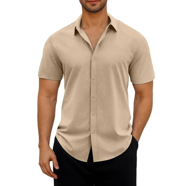 Coorders George Fit Men's & Big Men's Casual Button Front Shirt with Short Sleeves ,Coffee,S