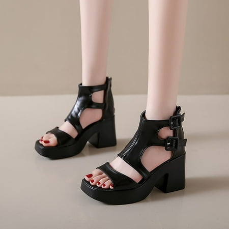 

Josdec Womens Shoes Clearance New Summer Thick Heel Shoes Thick Bottom Buckle Sandals