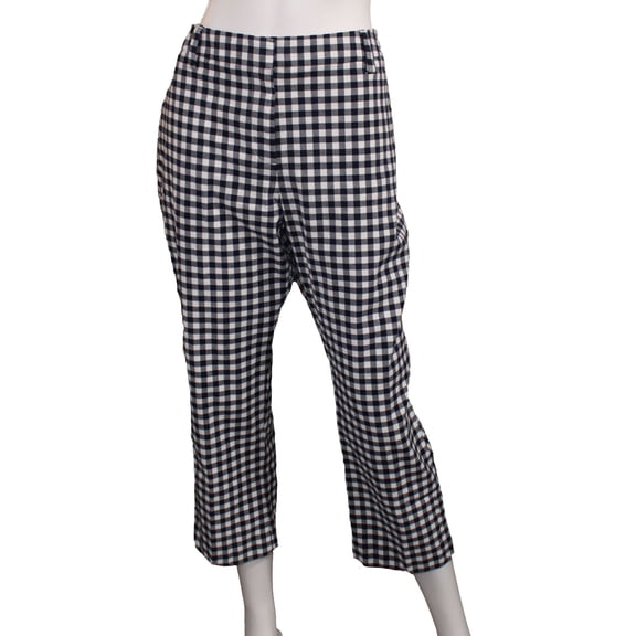 Lands' End Women Size 2 Petite, Mid-Rise Crop Chino Pants, Radiant Navy Gingham