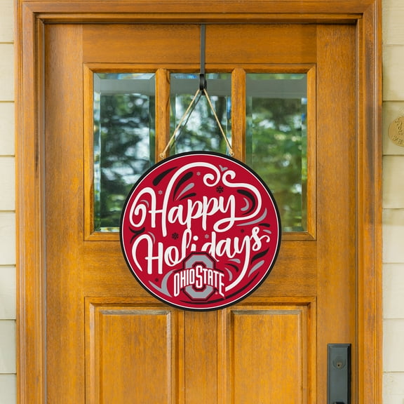 Ohio State Buckeyes 18" Happy Holidays Wooden Round Door Sign