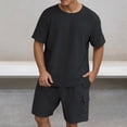 thumbnail image 2 of Men's 2 Piece Outfits Short Sleeve Waffle Knit Tracksuit Summer Shirt and Shorts Set Mens Short Sets 2 Piece Outfits Casual Summer Short Sleeve Sweatsuits Sets, 2 of 6