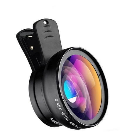 Emlimny Cell Phone Camera Lens 2 in 1 Clip-on Lens Kit 0.45X Super Wide Angle & 12.5X Macro Phone Camera Lens for iPhone 8 7 6s 6 Plus 5s Samsung Android & Most Smartphones Black