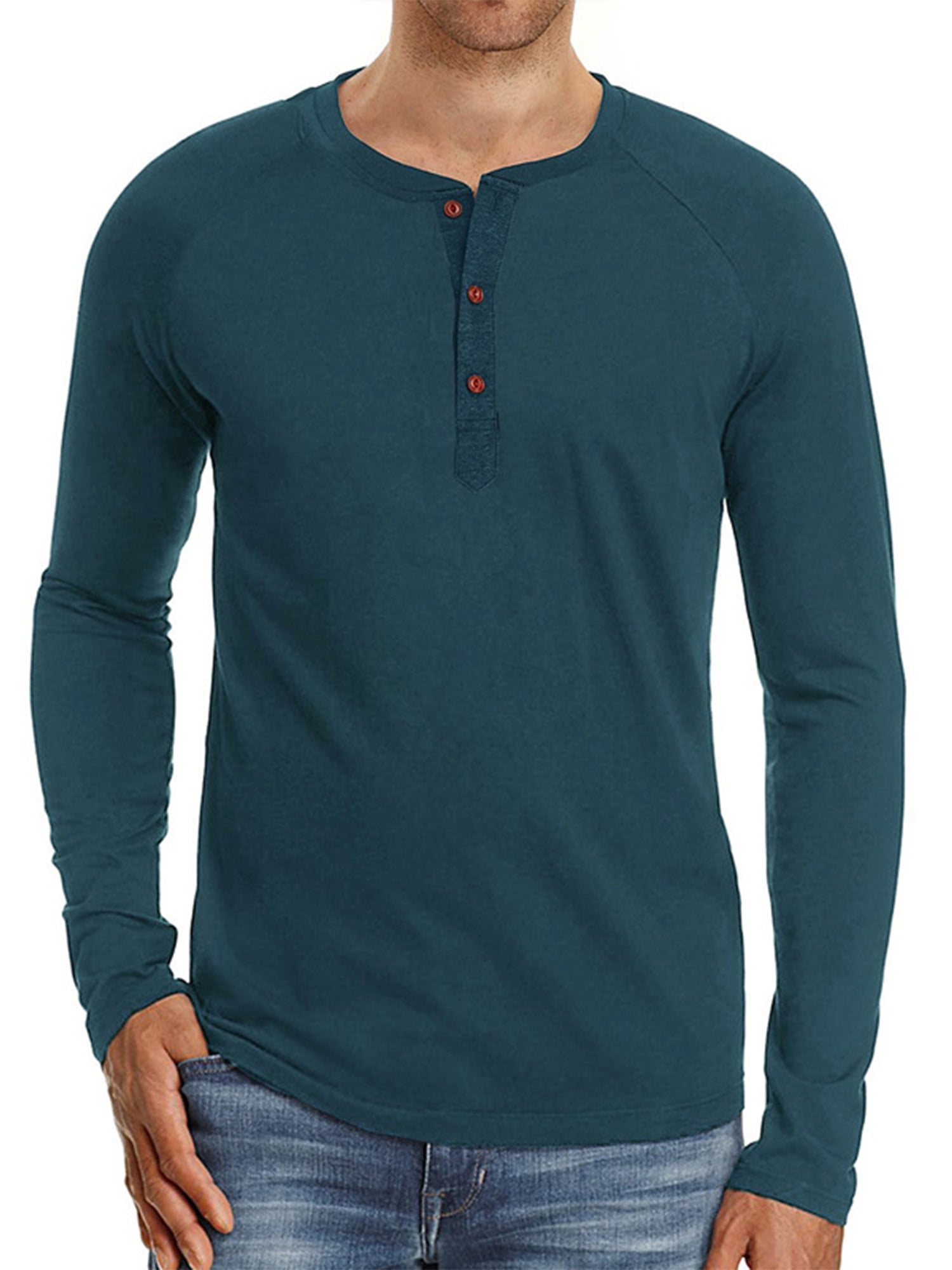 Lumento - Long Sleeve Pullover Tops for Mens Casual Buttons Henley V ...