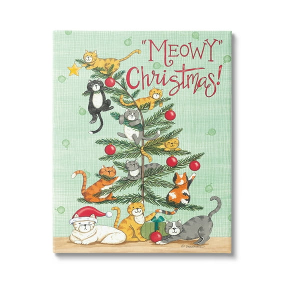 Stupell Industries Meowy Christmas Holiday Cats Holiday Painting Gallery Wrapped Canvas Print Wall Art, 16 x 20